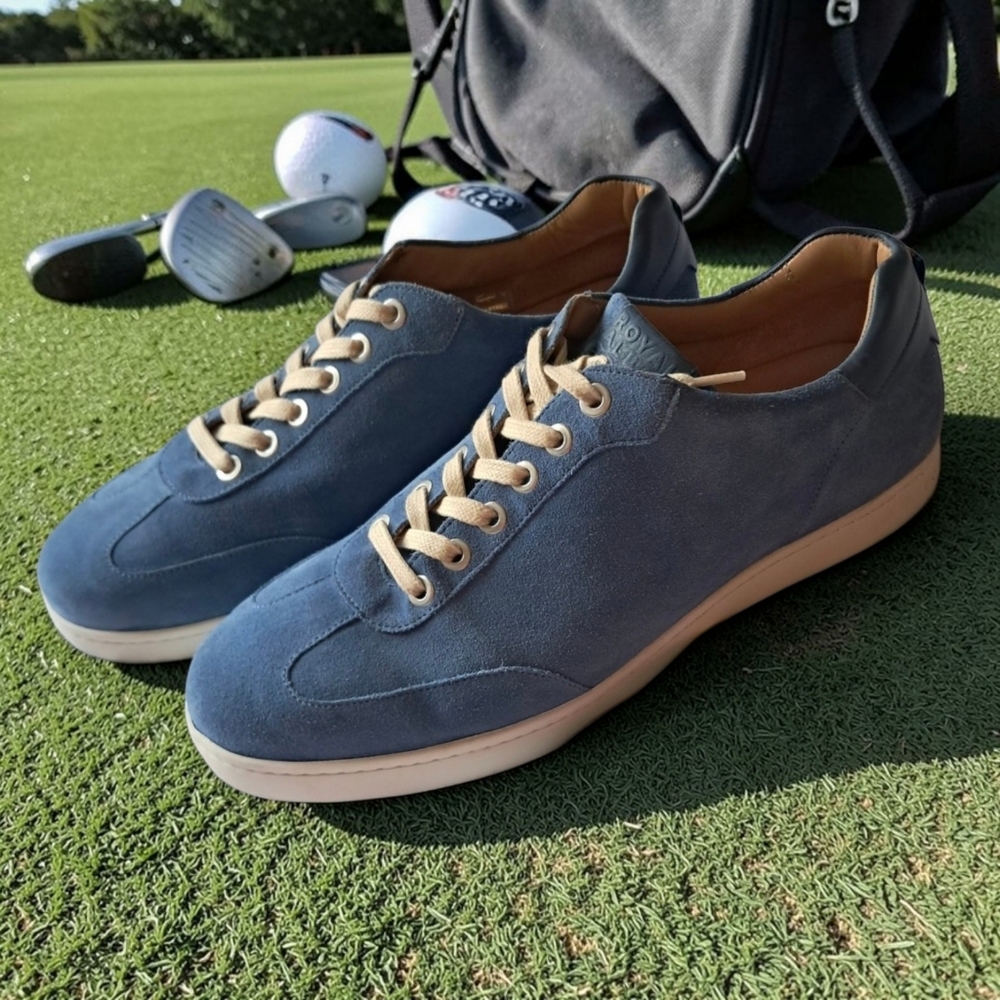 Royal Albartross Sanderson Mens Casual Spikeless Golf Shoe NWOT Sz 12 Blue Suede